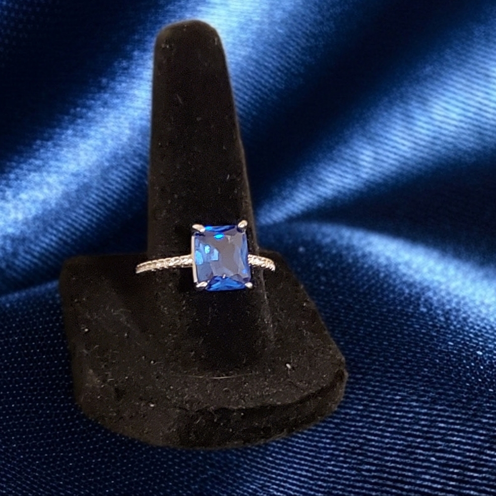CERTIFIED 3CT BLUE MOISSANITE RECTANGLE RADIANT RING 925 STERLING SILVER SZ 7.5